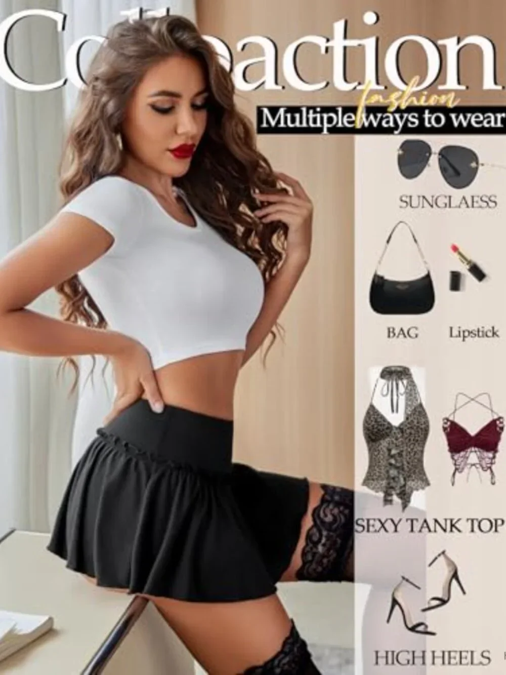 Sexy Ruffle Mini Skirt for Women Lingerie Pleated Micro Short Skirt Cute Rave